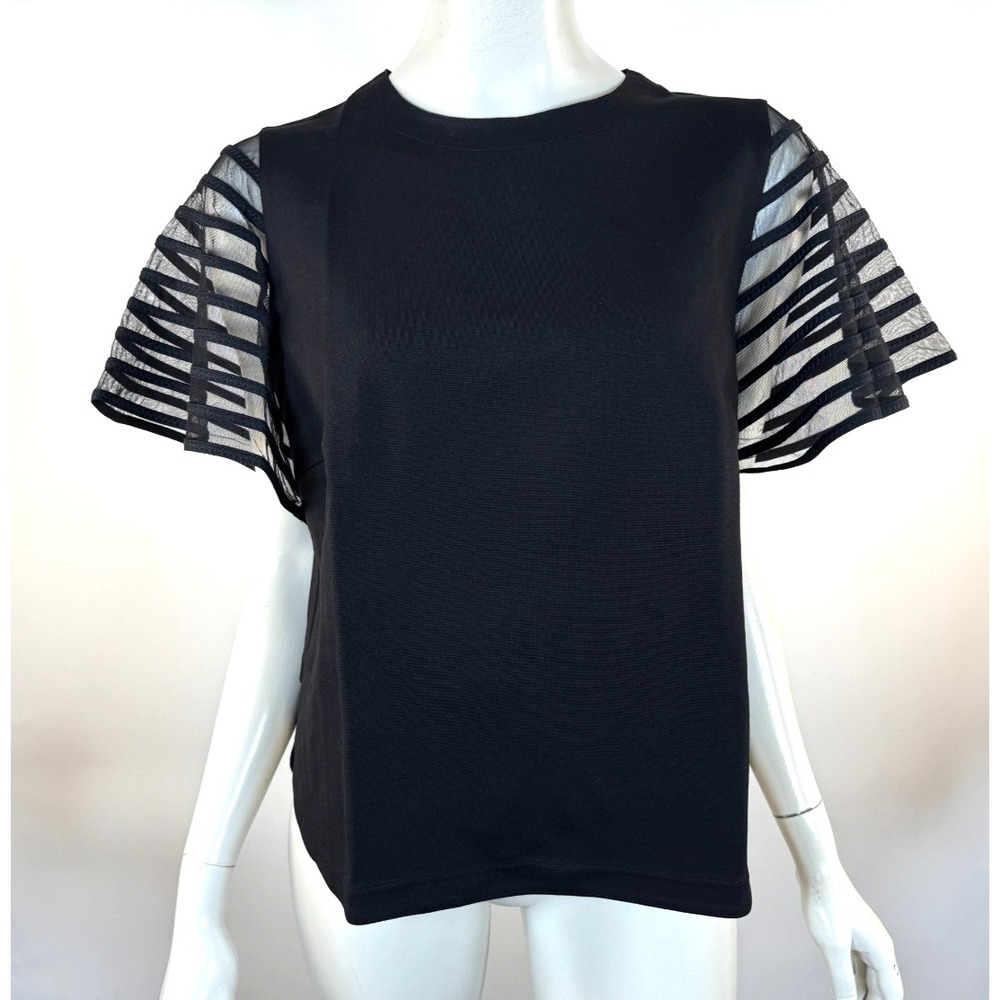 Akris punto Flutter Sleeve Jersey Top Women 12 EUC $520 CrewNeck Stretch Viscose